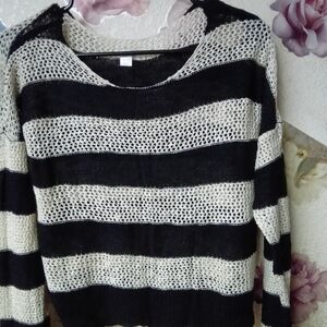 Xhilaration Black and Cream Striped Sweater